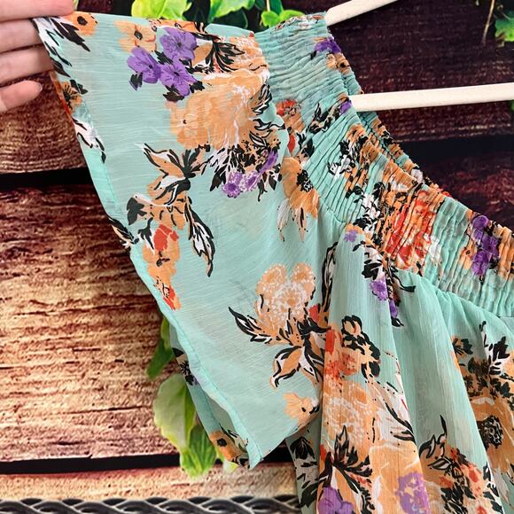 Boutique Maxi Dress Sz 1X Floral High Low Sheer Floral Boho Ruffle Short Sleeve - Picture 5 of 8